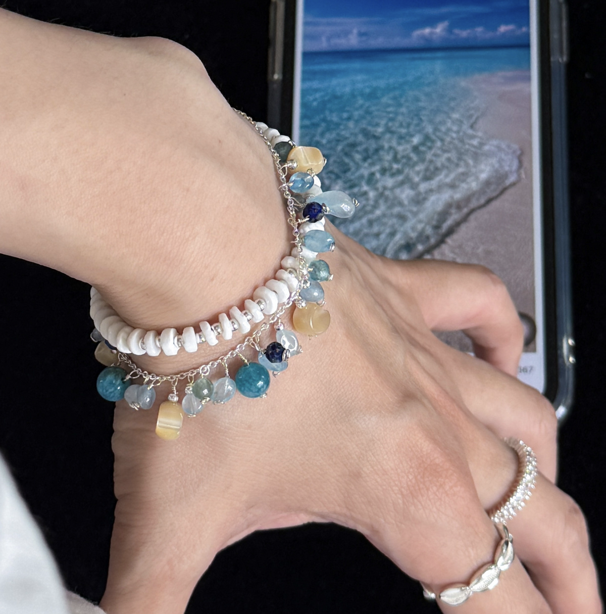 Handmade Blue Natural Stone Beaded Bracelet | Bohemian Layered Jewelry