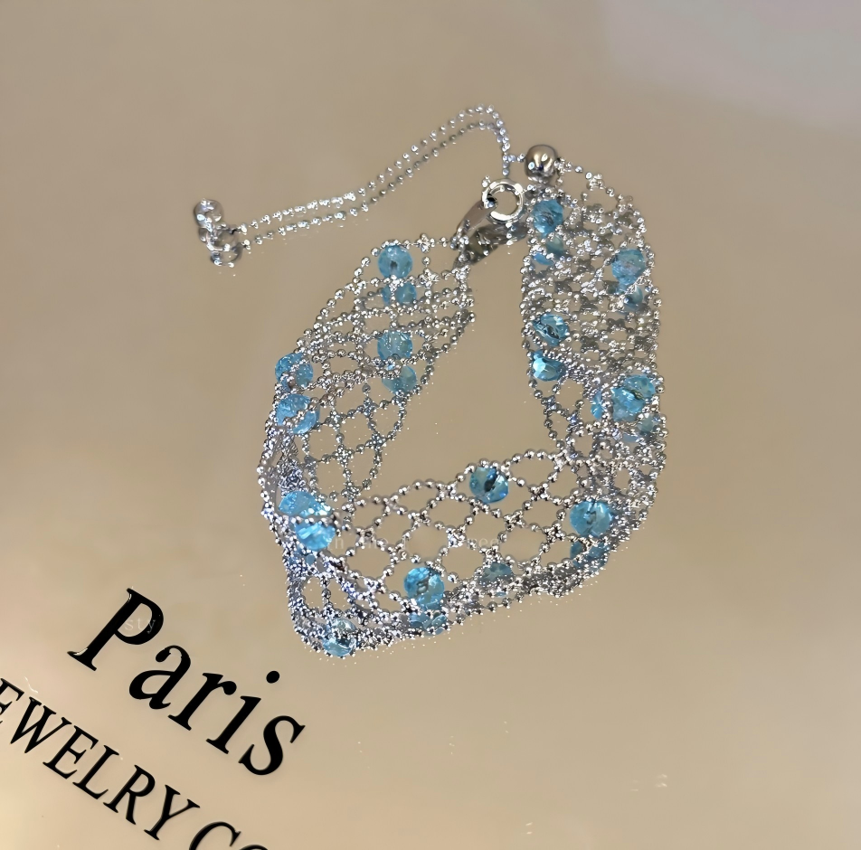 Dainty Blue Rhinestone Charm Bracelet | Sparkling Silver-Tone Layering Jewelry
