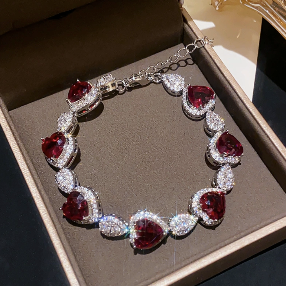 Dainty Red Heart Charm Bracelet | Sweet & Elegant Sparkling Jewelry