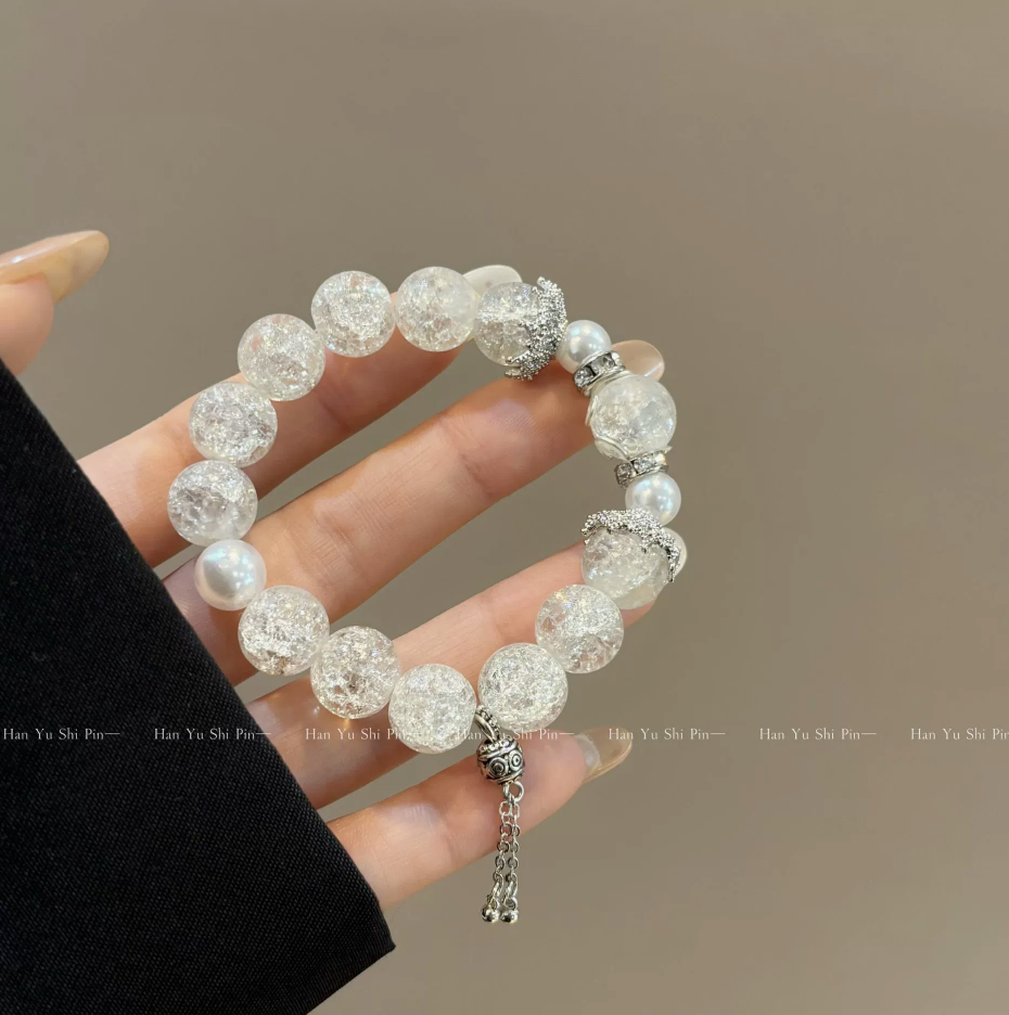 Clear Crystal & Pearl-Style Stretch Bracelet