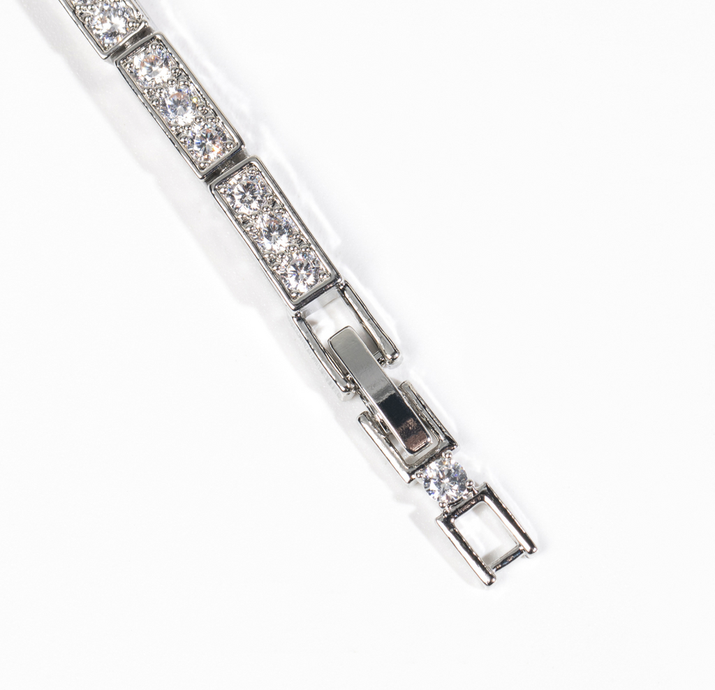 Ultra-Sparkling Pavé Flower Bracelet | Dainty Rhinestone Silver-Tone Jewelry