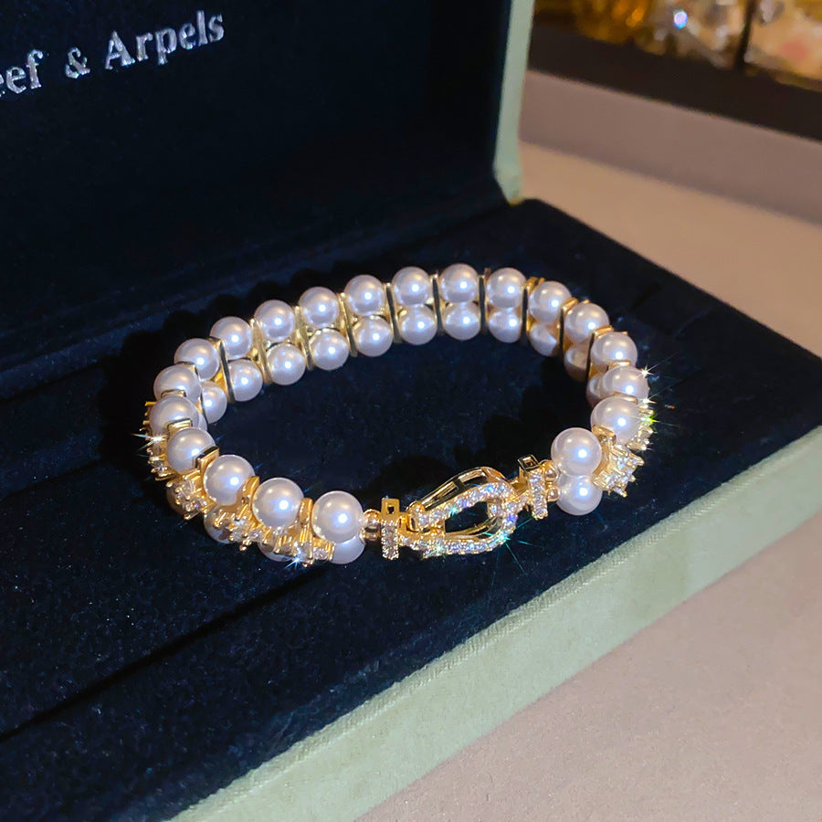 Gold-Tone & Silver-Tone Double-Layer Faux Pearl Bracelet